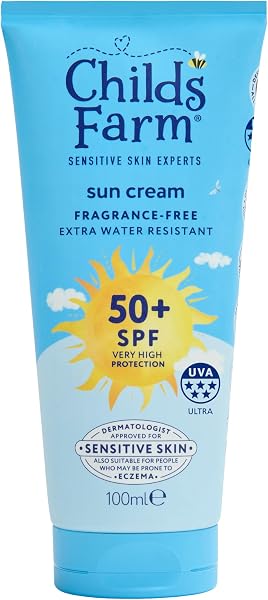 Childs Farm Kids & Baby Sun Cream SPF 50+ | UVA & UVB Very High Protection | Extra Water Resistant | Fragrance Free | Suitable for Dry, Sensitive Skin, 100ml - 1