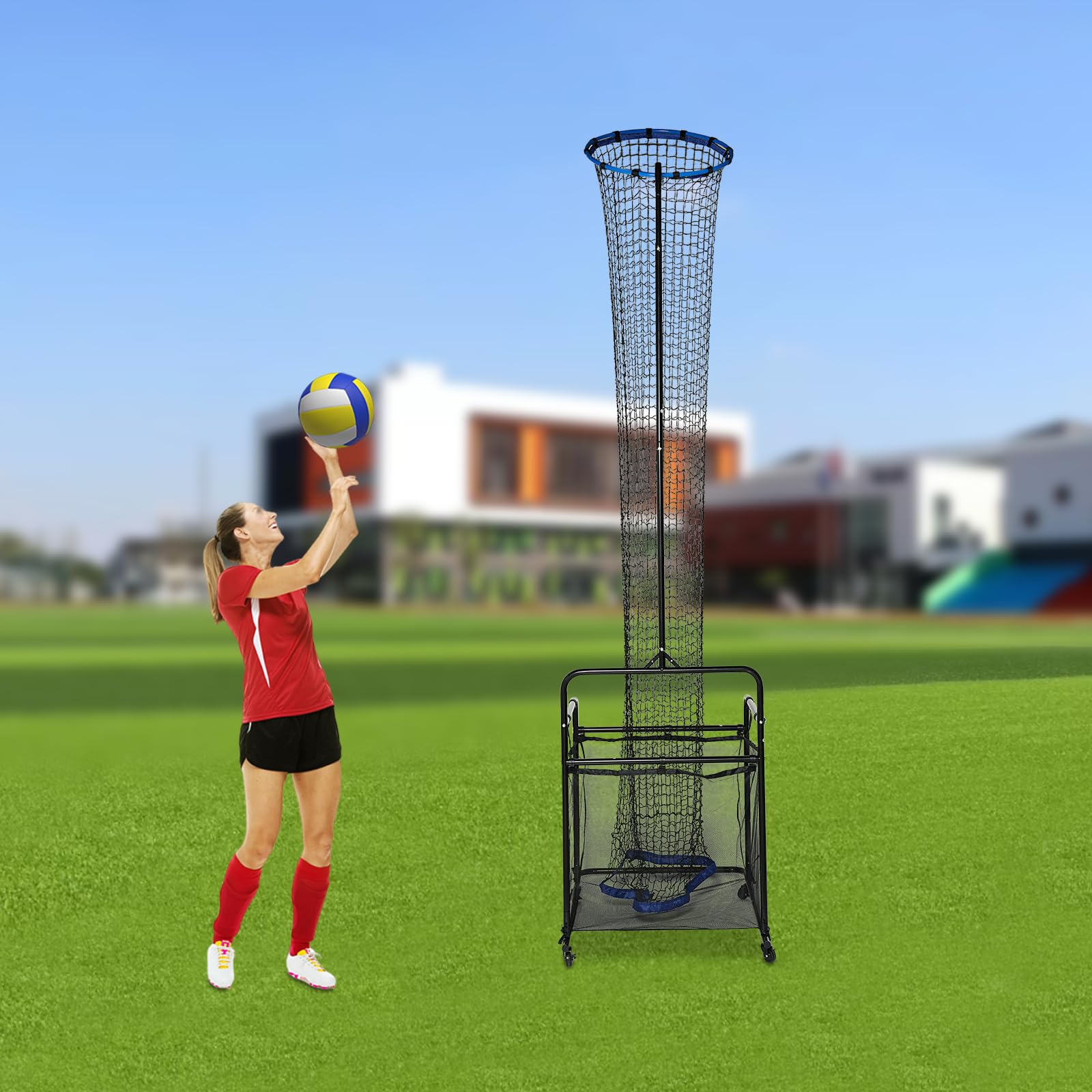 Filet d'entraînement pour volleyball - Noir - Hauteur et angle réglables - Avec roulettes - Pour les écoles, les parcs, les gymnases, les terrains de jeux