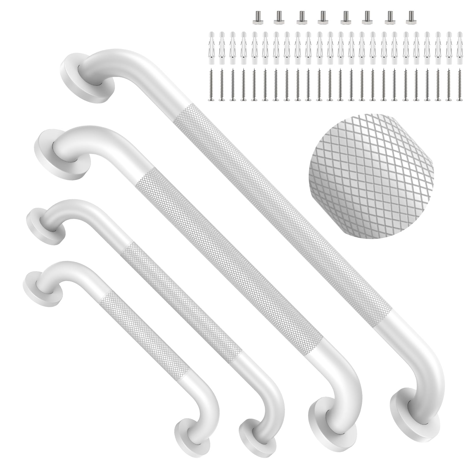White Grab Bar 4 Pack, Shower Grab Bar 12/16/20/24 Inch Bundle