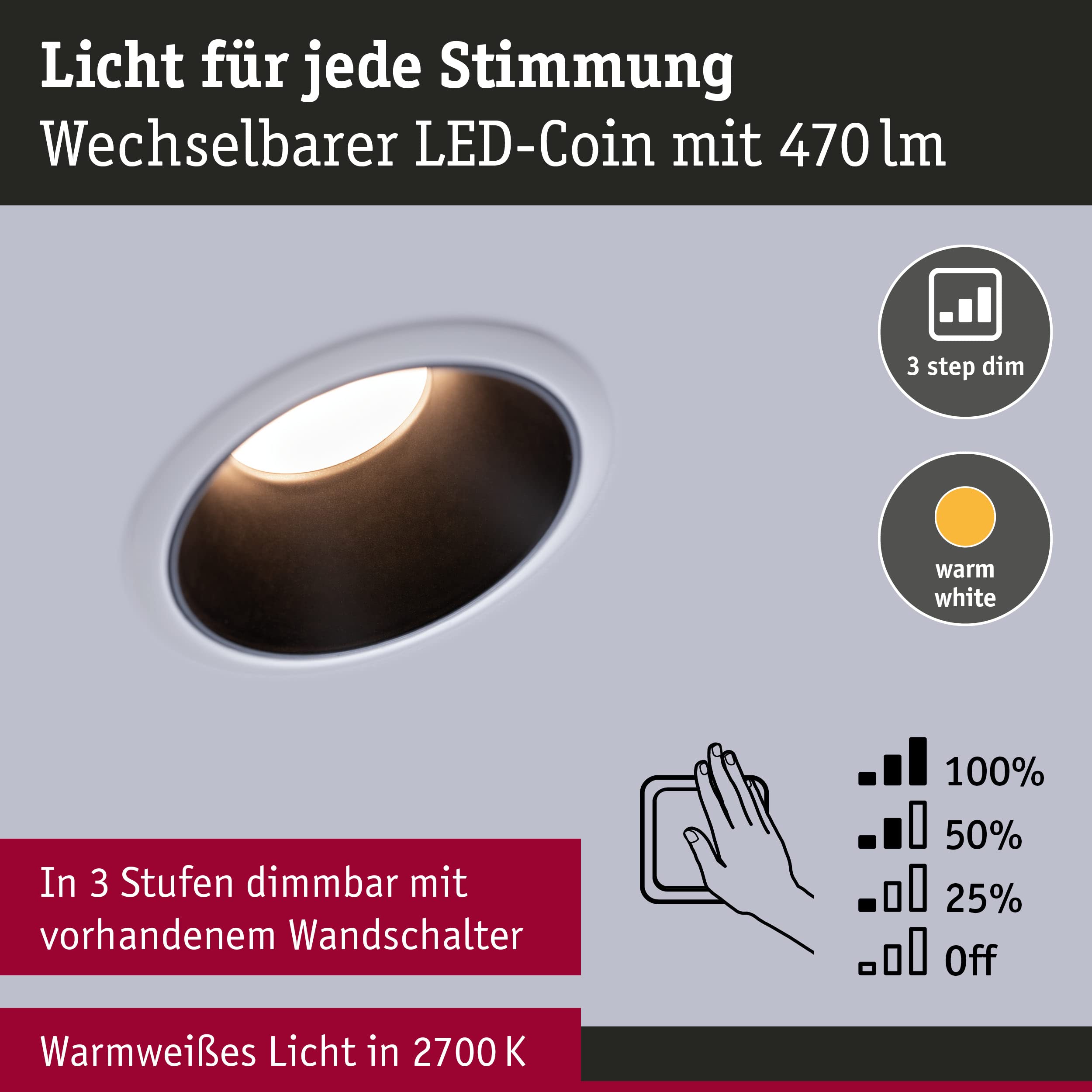 Paulmann 93404 LED-inbouwarmatuur Cole rond incl 3x6,5 watt dimbare inbouwspot zwart, goud mat Inbouwlamp kunststof, aluminium zink plafondspot 2700 K, 3er-Set