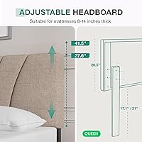 Vista 45 de Novilla Base de cama de plataforma tamaño Queen con cabecera ajustable tapizada, marco de cama Queen, no necesita somier, sin ruido, fácil montaje