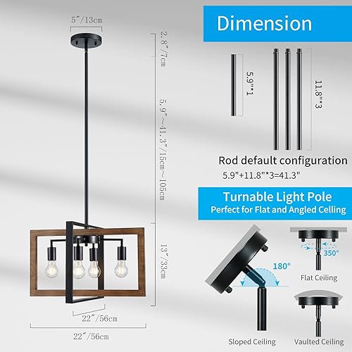 Miniatura 3 de XINGQI Lámpara de araña negra de 4 luces moderna para comedor, sala de estar, isla de cocina, luces colgantes de metal industrial con acabado de