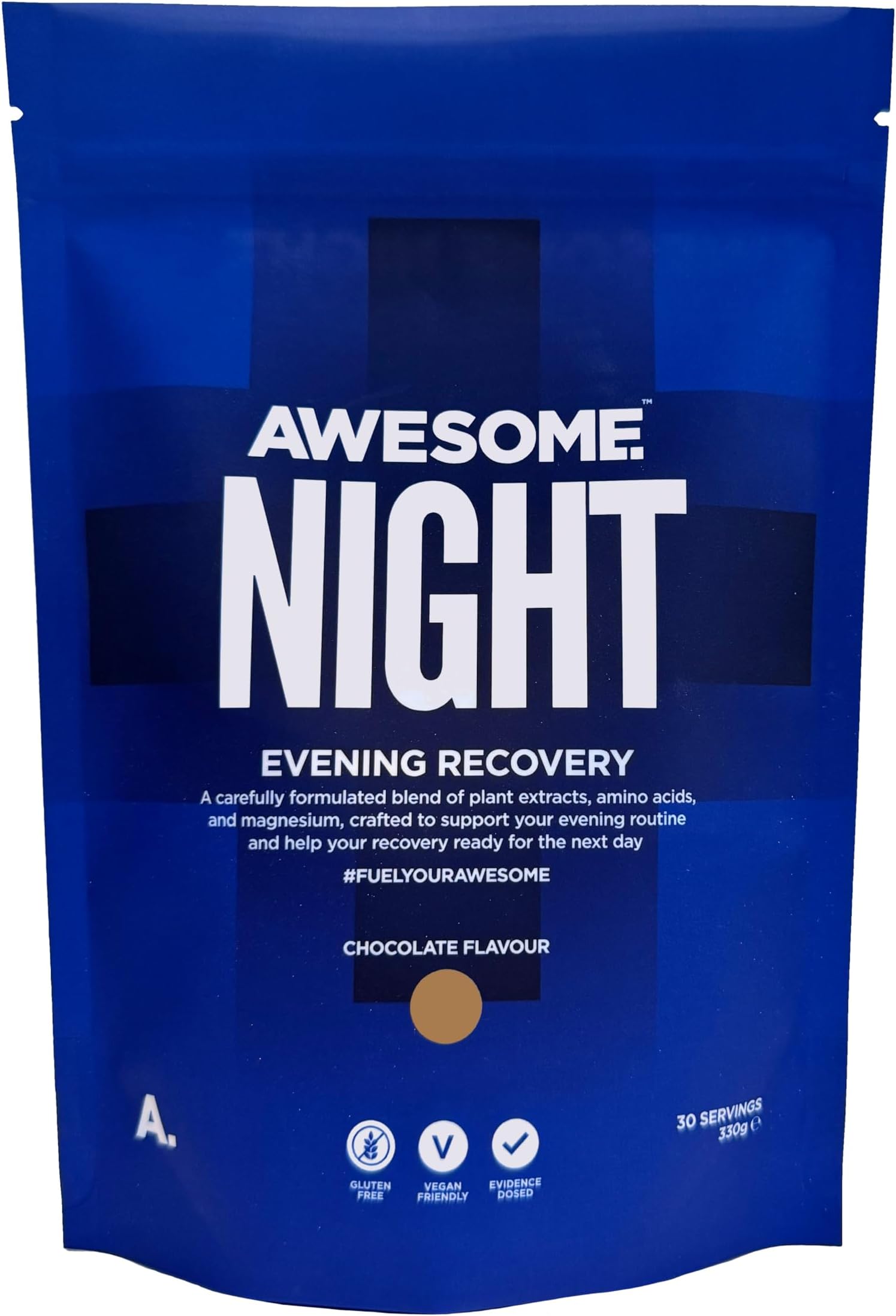 Awesome Night Recovery โ Vegan Sleep Powder โ Formula with Magnesium, Ashwagandha & Chamomile Extract โ Sleep Supplement โ Magnesium Drink for Sleep โ Berry, 270g/ Hot Chocolate, 330g (Hot Chocolate)