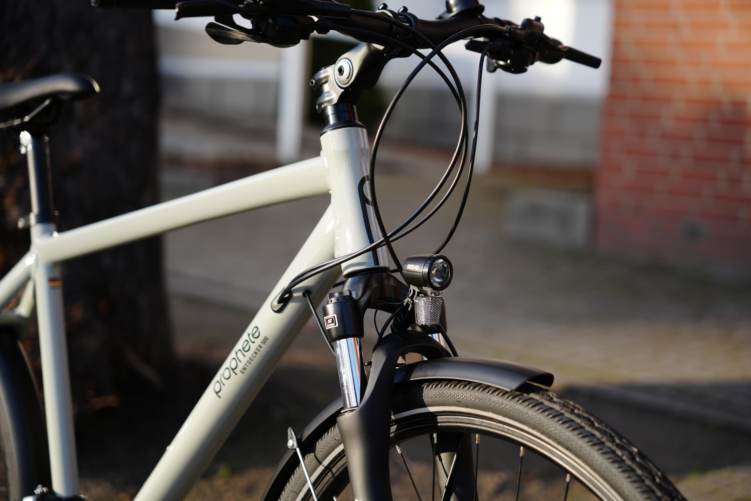 PROPHETE ENTDECKER 500 28 Zoll Trekkingbike mit Altus 24 Gang Kettenschaltung hydraulischen MT200 Scheibenbremsen 40 Lux LED Beleuchtung Alu Suntour NEX Federgabel grau