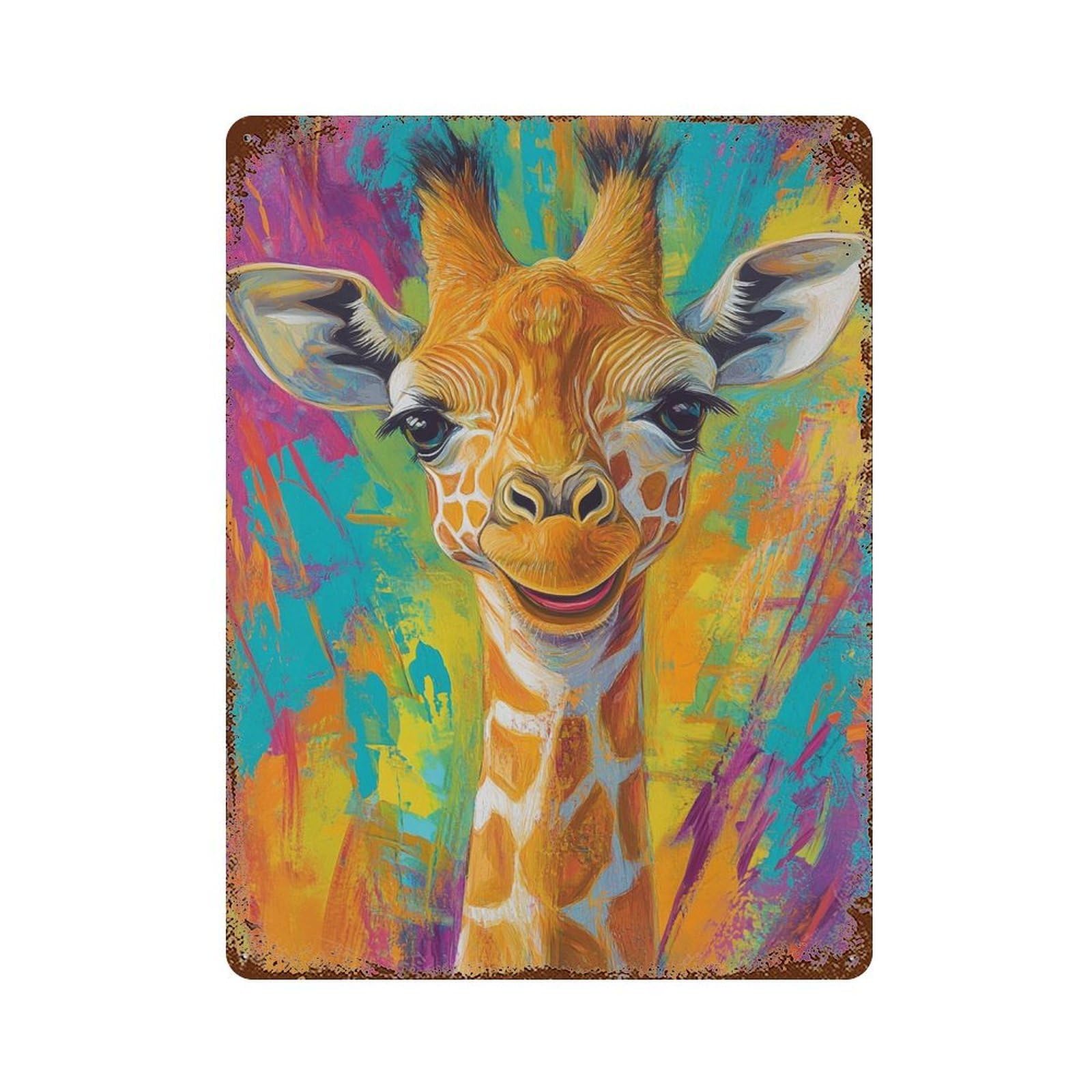 Colorful Giraffe Art Print-3 Weathered Tin Sign 15.7"x11.8", for Basement, Hobby Room And Garage Decor, Rustic Home Decor