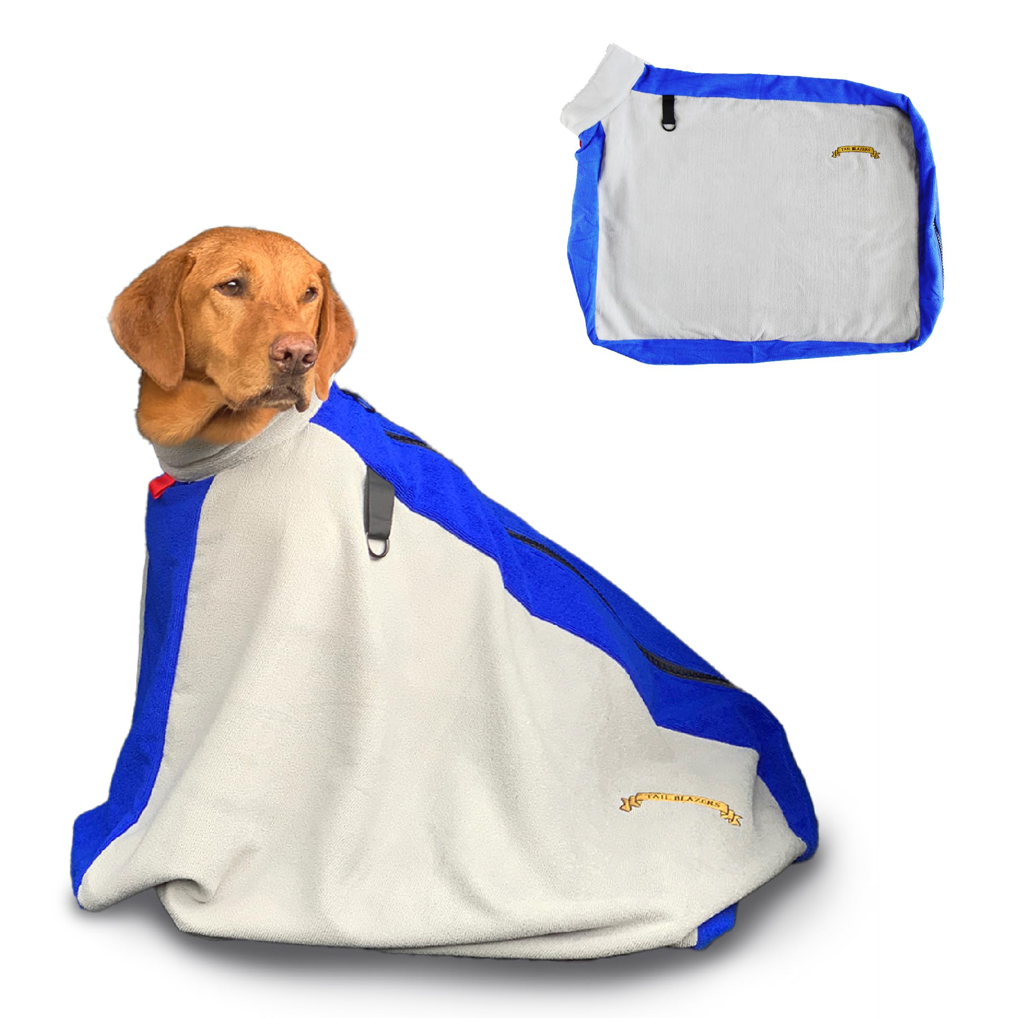 TAIL BLAZERS Quality Dog Drying Bag. Keep Dry and Warm After Bath or Walk. Protects Home and Car From Wet and Mud. Extra Soft Microfibre Doggy Towel Bags. Dogs Grooming Accessories. M Plus Grey