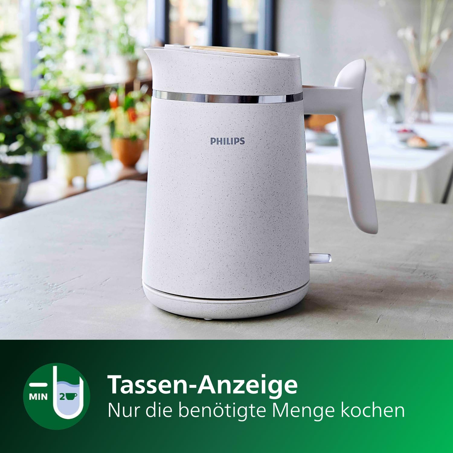 Philips HD9365/10 Conscious Collection Wasserkocher, biologischer, 100% recycelter Kunststoff, Nachhaltig, 2.200 Watt, 1,7 l Füllmenge, Crème