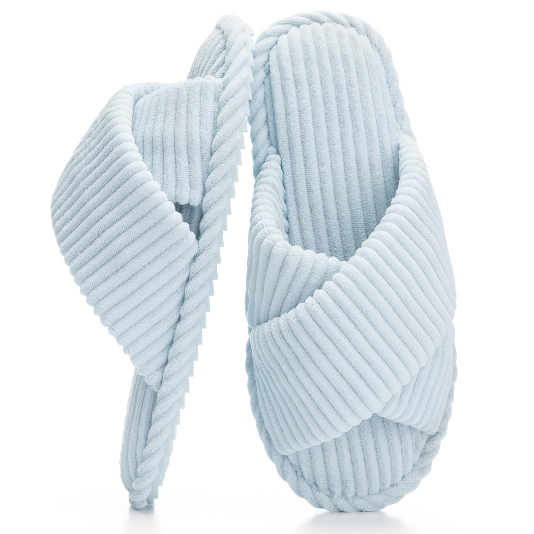 GOEWY Slippers for Women Memory Foam House Bedroom Corduroy Crossbands Open Toe Slides Sandals Shoes Comfy Trendy Gift for womens Anti-Skid sole