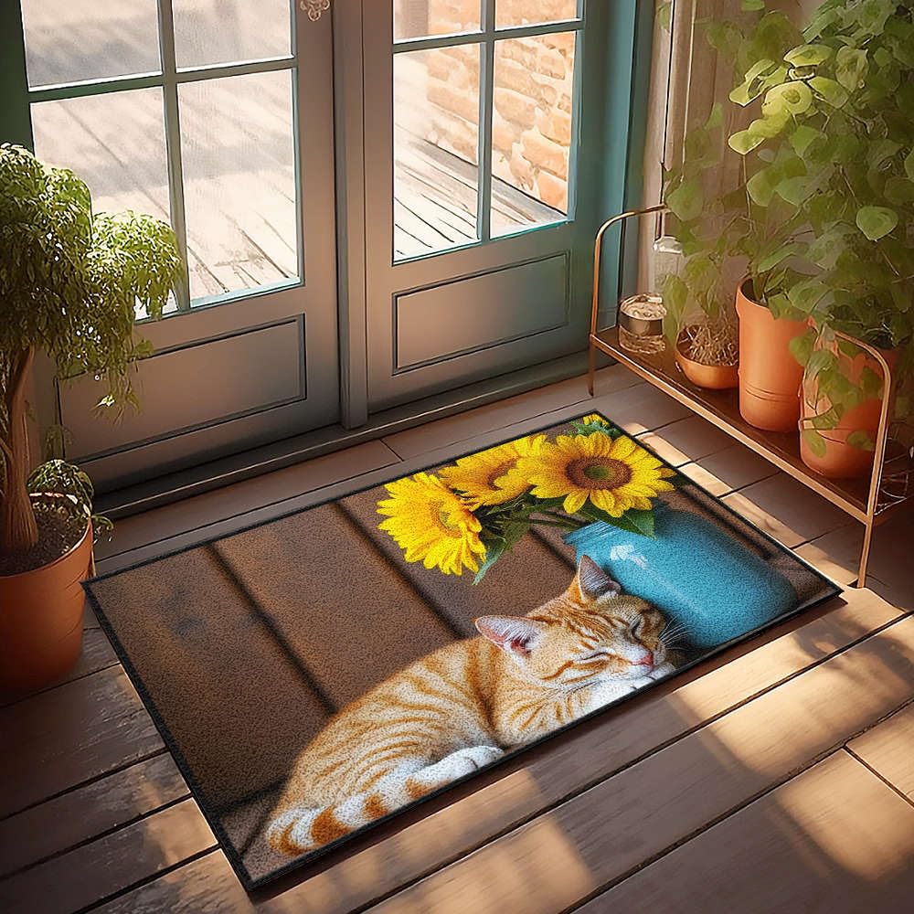 Paillasson Home Sweet Home grand tapis de porche extérieur chat et tournesols