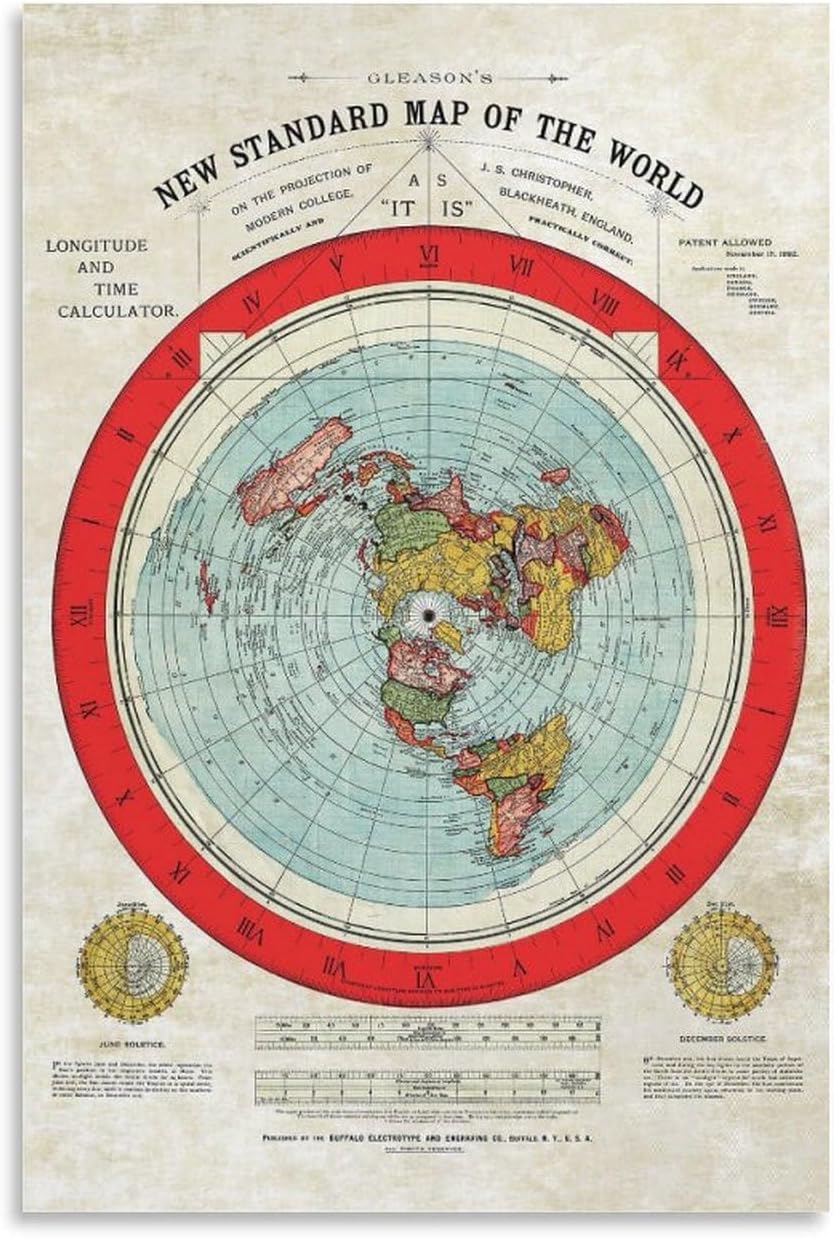 FGJERIO Flat Earth Gleason Map RESTORED EDITION Old Map Canvas Poster Wall Art Decor Print Picture Paintings for Living Room Bedroom Decoration 12x18inch(30x45cm)