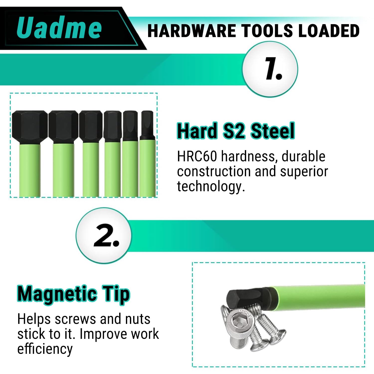 Uadme 10Pcs Allen Key Drill Bit Set H1.5-H12, 100mm Long Magnetic Hex Bit Set including 1/4 Inch Hex Shank S2 - Image 3