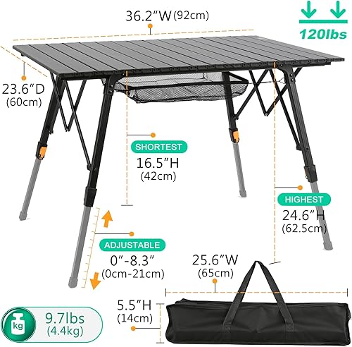 Miniatura 2 de SKIKEN Mesa plegable de metal para parrilla, mesa enrollable, mesa de picnic de aluminio para acampar al aire libre, mesa de campamento portátil con
