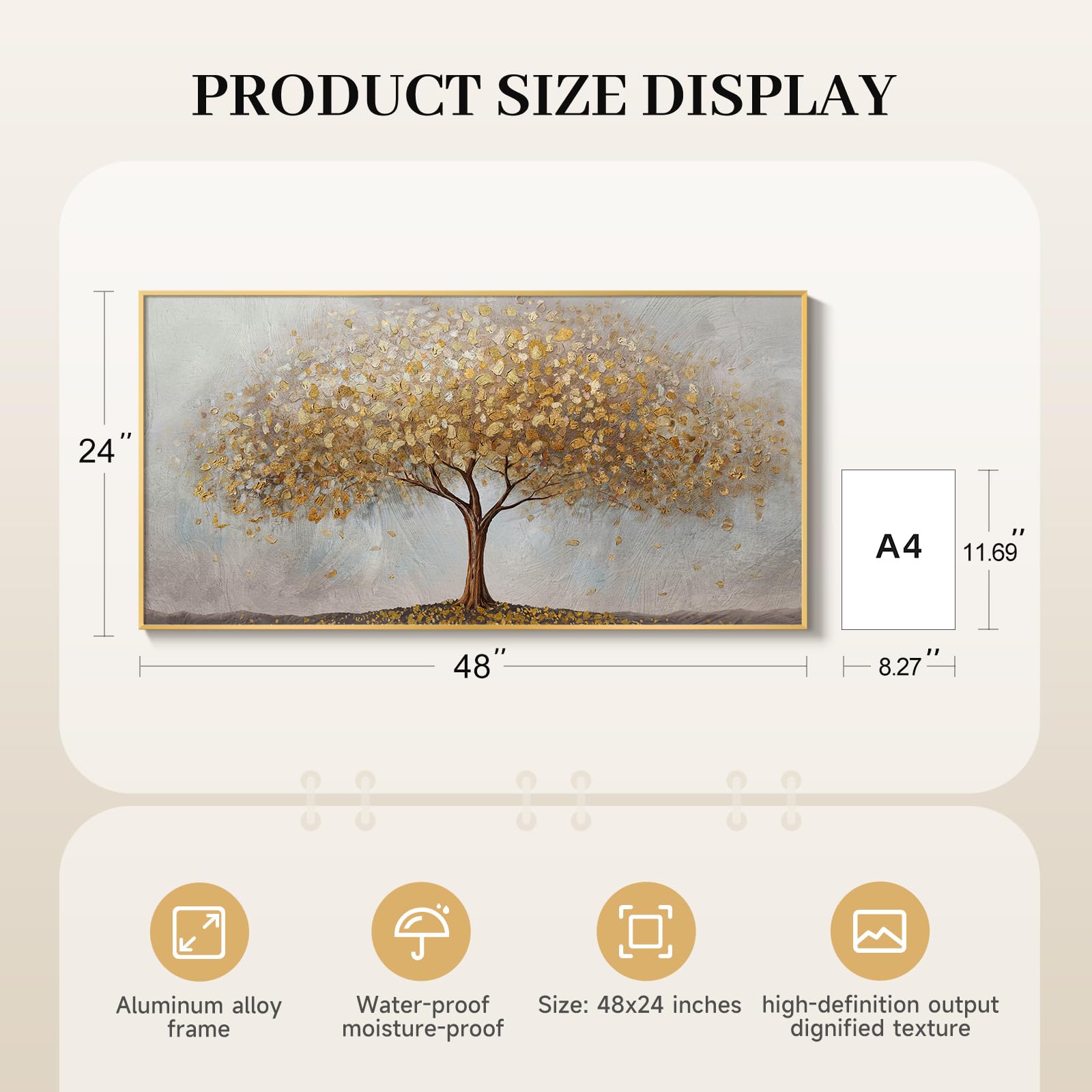 Framed Tree of Life Wall Art for Living Room - Big Gold Framed Canvas ...