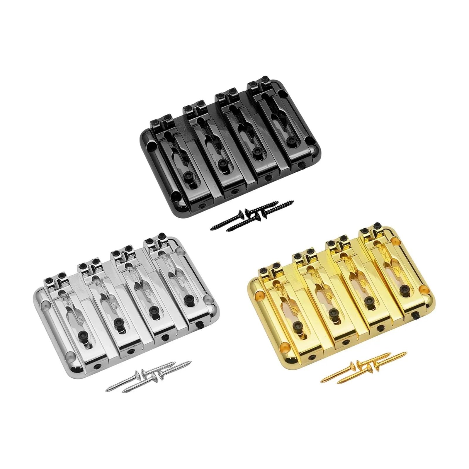 Puente de bajo de 4 cuerdas de aleación de Zinc, espaciado de cuerdas de 20mm, sillín ajustable, piezas de repuesto de instrumento de bajo eléctrico, 90x60mm(Gold)