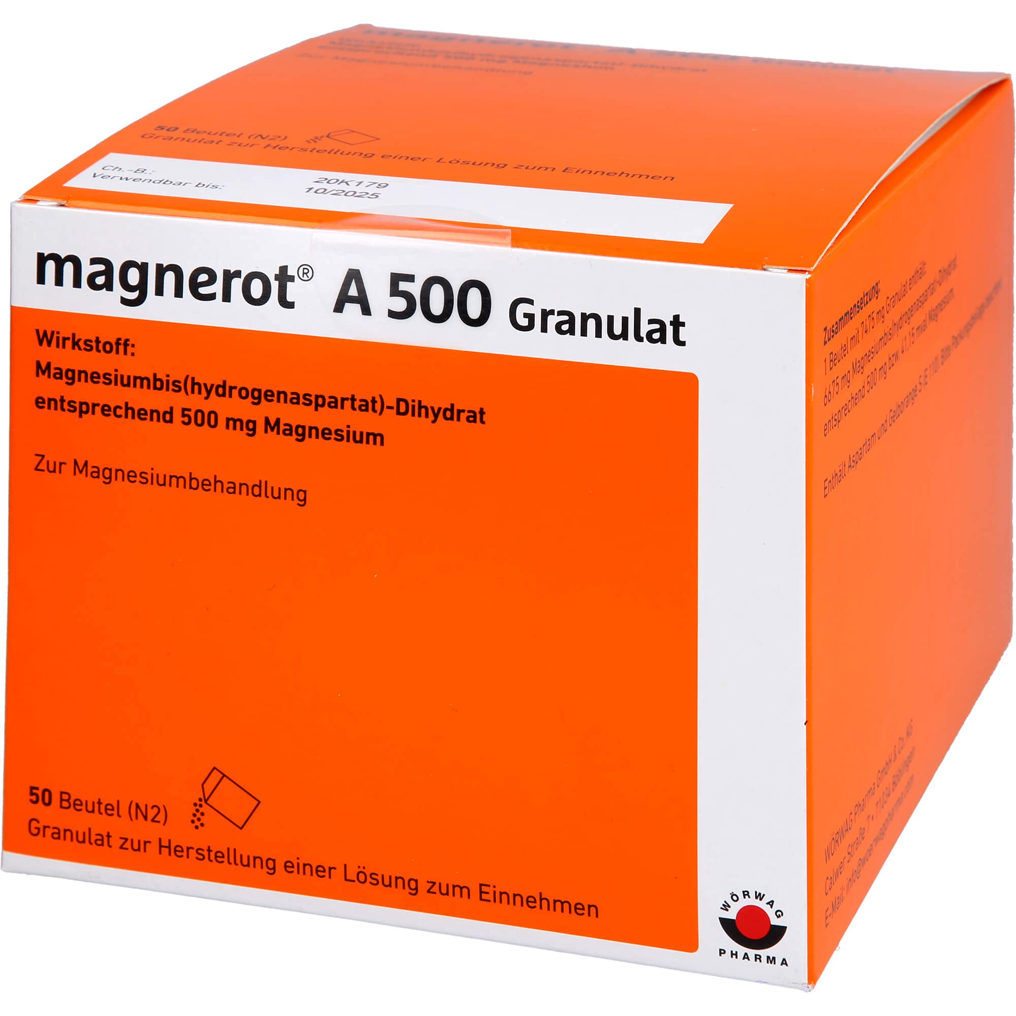 magnerot® A 500 Granulat mit Magnesiumaspartat - Das fruchtige Magnesium zum Auflösen, 50 Beutel
