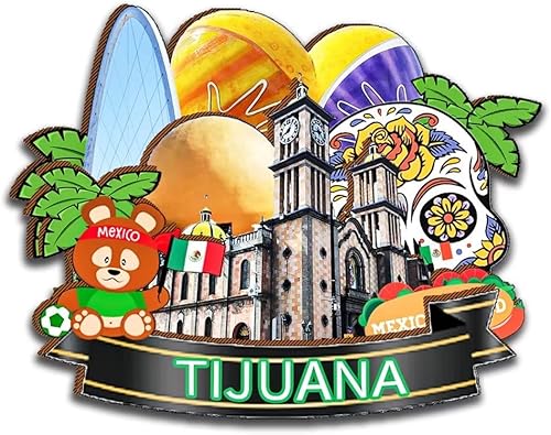 Imán de Tijuana México para nevera de madera 3D, monumentos de viaje, coleccionables, recuerdos, decoración hecha a mano, 2