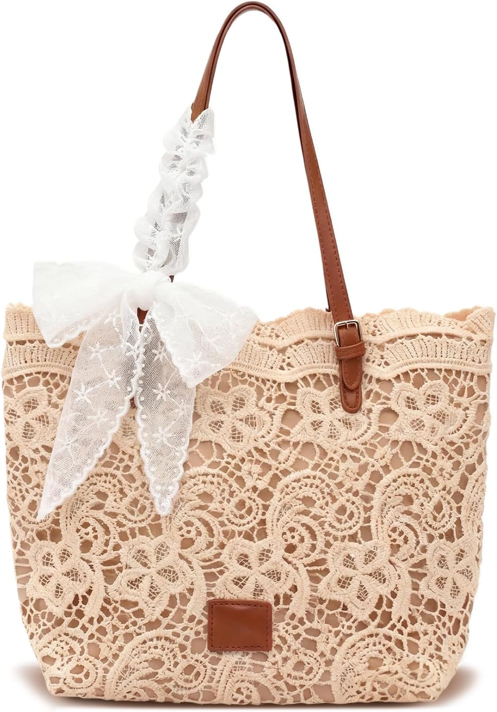 Peicees Small Shoulder Bag with Lace Ribbon for Women- Ladies Beach Boho Purse for Summer Vacation Travel Tote Bag