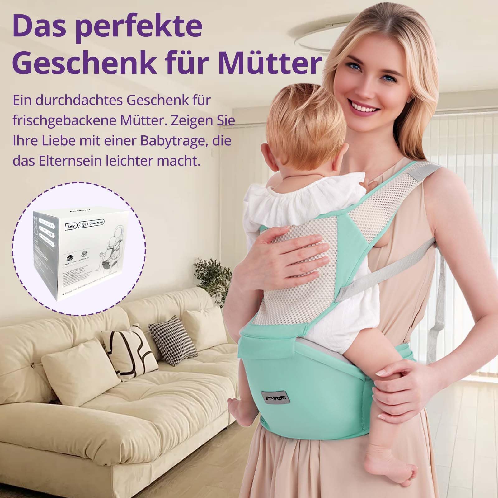 Fular portabebés y lateral – Mochila ergonómica para bebés y niños pequeños con asiento en la cadera, certificado ASTM, ligero y transpirable, 0 – 36 meses (negro) (verde)