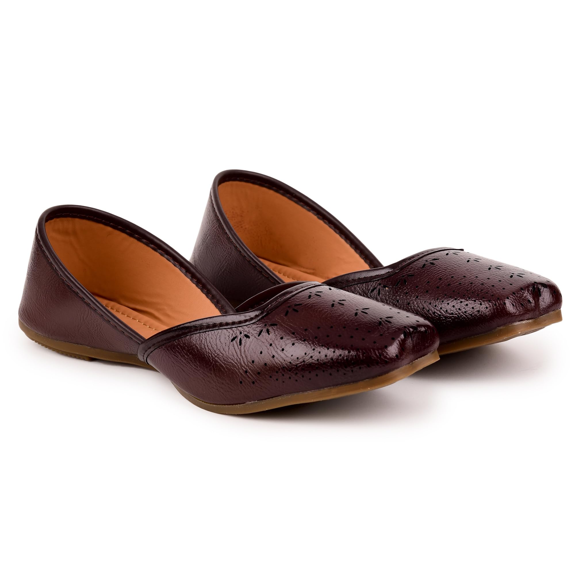 Ladies Perforated Ballet Flats, Brown Leather, Comfort Casual Slip-On Shoes with Non-Slip Sole-image-15