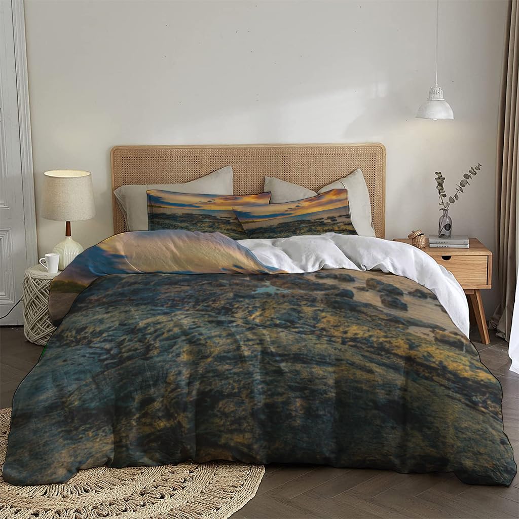 NIBAINLO 布団カバー夕焼けと日の出 肌に優しい ピーチスキン加工 掛け布団カバー 和式 洋式 あったか 布団カバーセット リバーシブル ホームステイ ホテル 家庭兼用