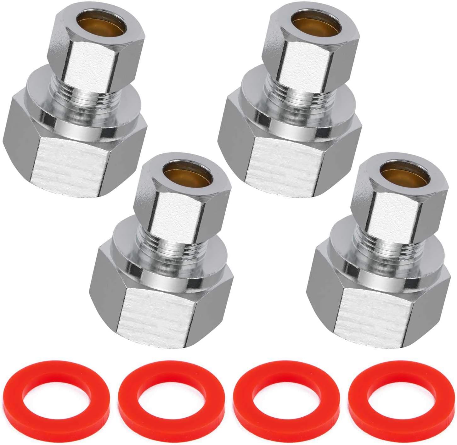 4 PCS Premiunm Brass Connector Adapter,1/2 Inch FIP x 3/8 Inch OD Compression,Compression x Female Reducing Adapter Pipe Fitting,Chrome Plated