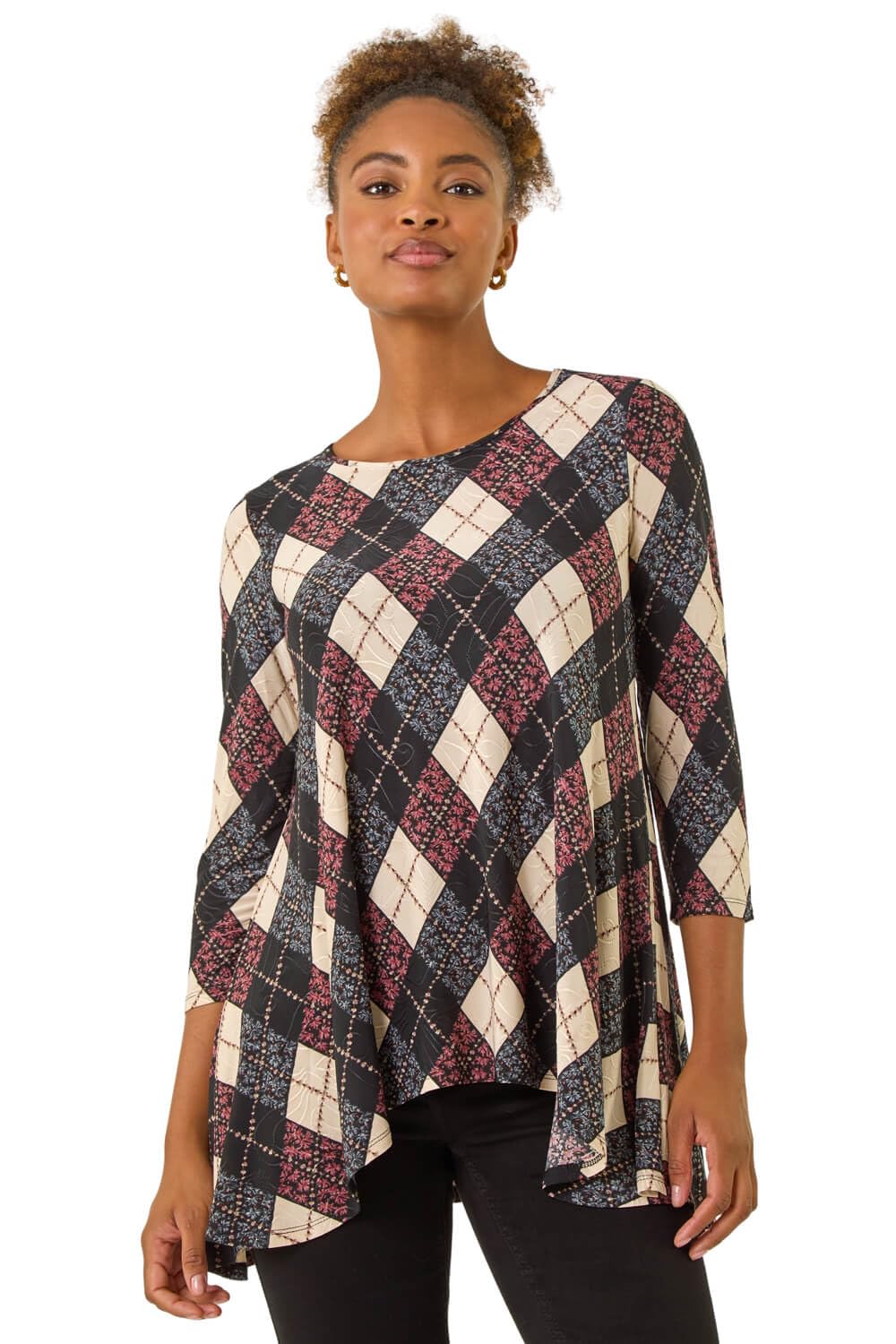 Roman Women's Pink Jacquard Stretch Tunic Top In | Size: 20