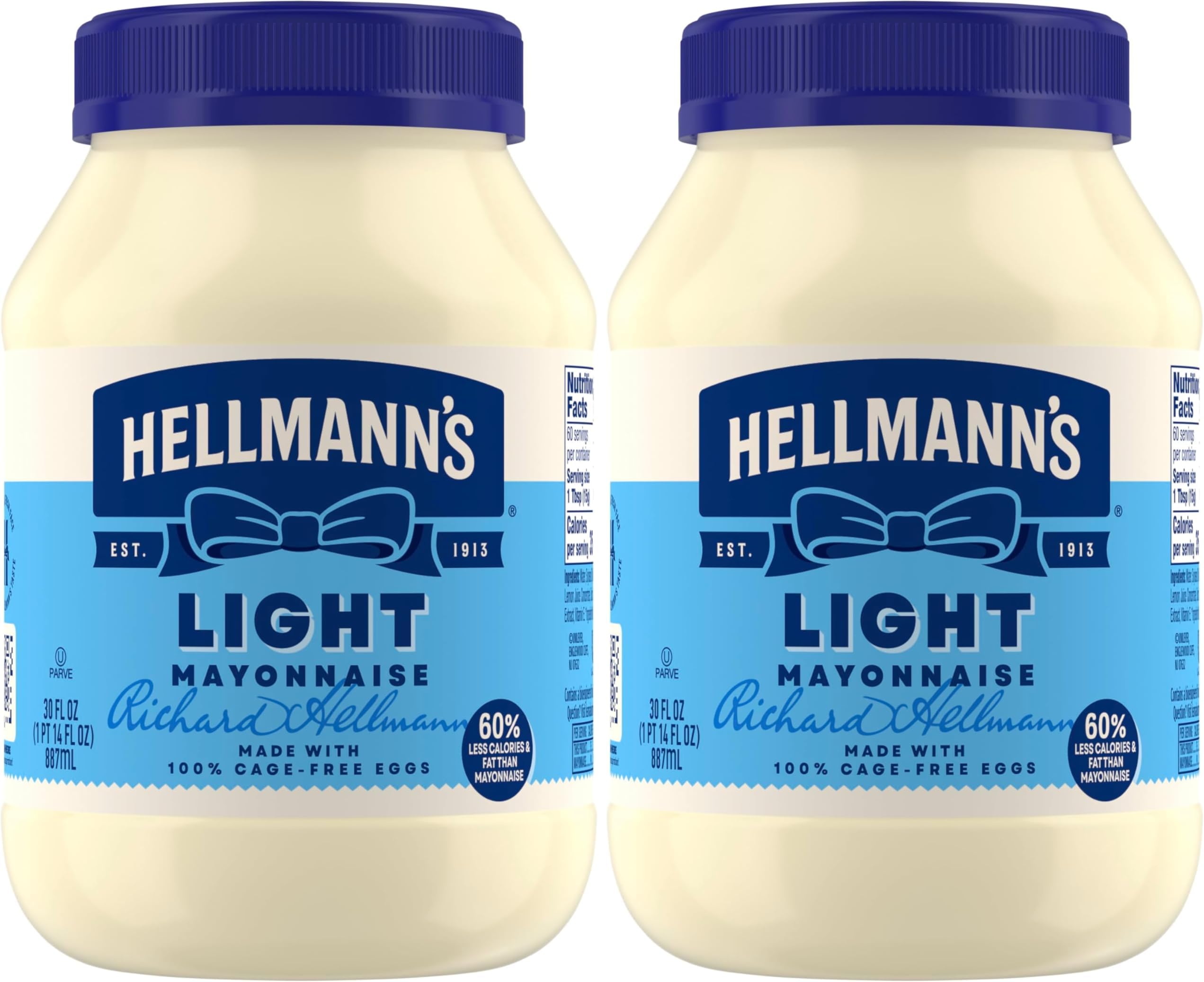 Hellmann's Light Mayonnaise For A Creamy Condiment for Sandwiches and Simple Meals Light Mayo Made With 100% Cage-Free Eggs 30 oz (Pack of 2)