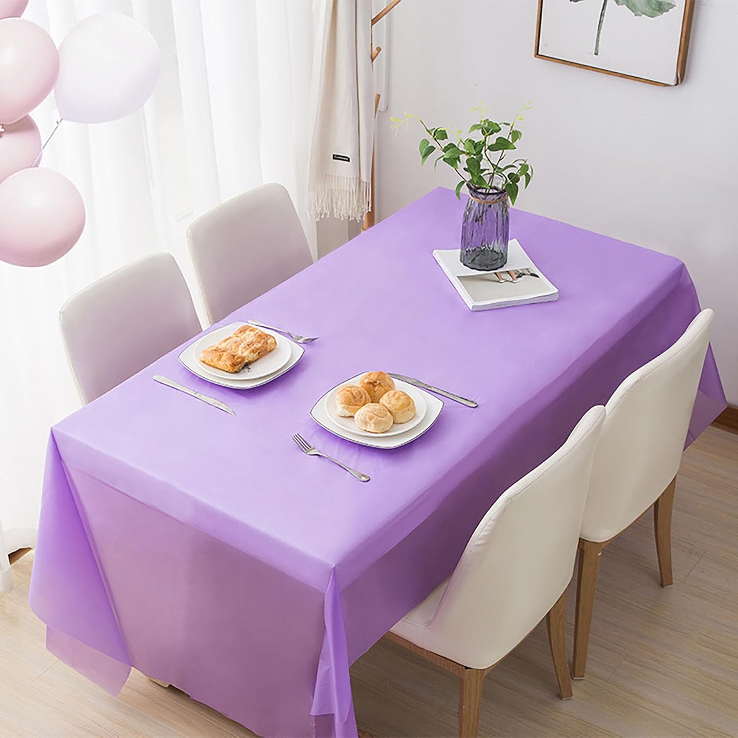 1 Pack Plastic Tablecloths Disposable Table Covers 54 inch x108 inch Rectangular Disposable Party Table Cover Suitable for Birthday, Graduation, Restaurant, Wedding Decoration Tablecloth (Purple)