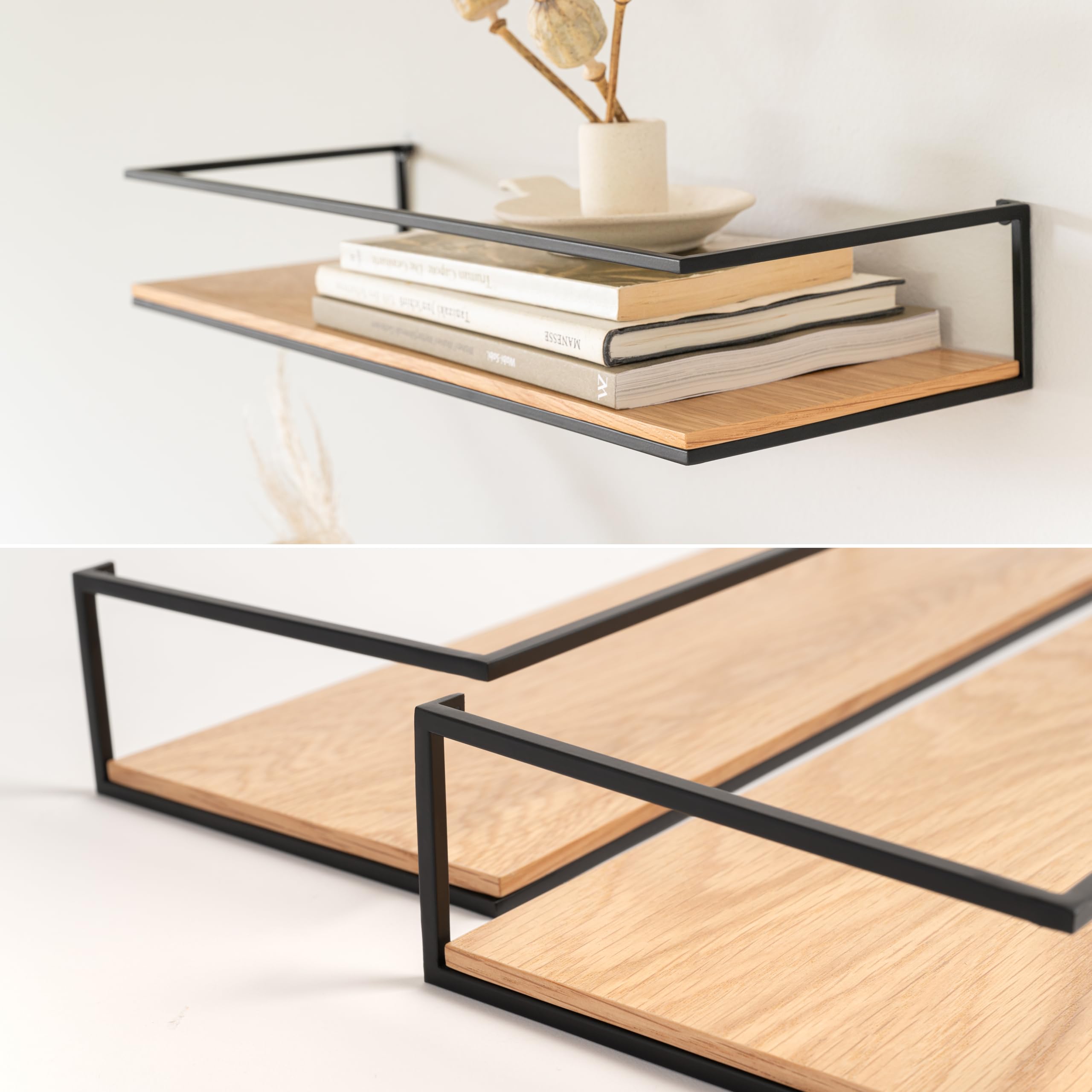 HAKU Wandplank set van 2 zwart, metaal - Maat: B 75/85 cm x H 14/17 cm x D 14/17 cm, Stijl: Modern HAKU Wandplank set van 2 zwart, metaal - Maat: B 75/85 cm x H 14/17 cm x D 14/17 cm, Stijl: Modern