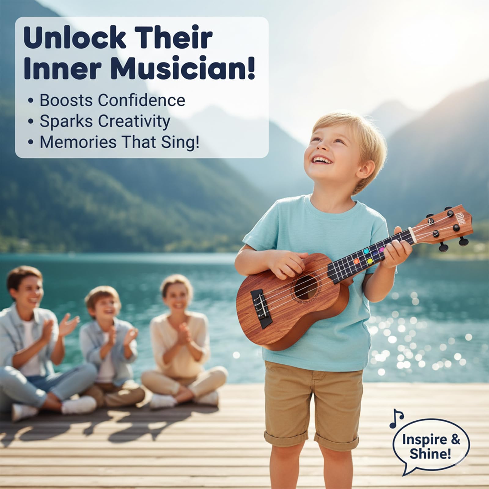 Guitarra Infantil, Juguete de Guitarra Infantil, Ukelele de Juguete para Niños, para Niños 4 Cuerdas Instrumentos Musicales Juguete Educativo, Adecuado para niños de 3 a 6 años (Registro 44cm)
