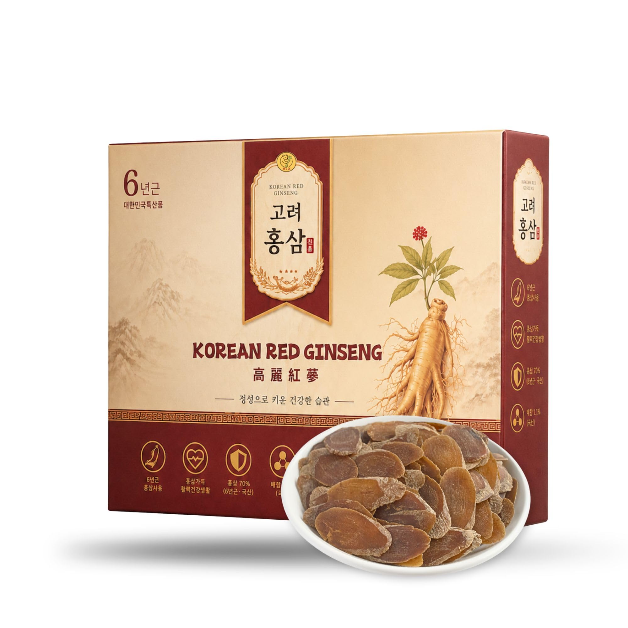 Generic Ginseng vermelho coreano em fatias, Panax ginseng cultivado por 6 anos, 112 g