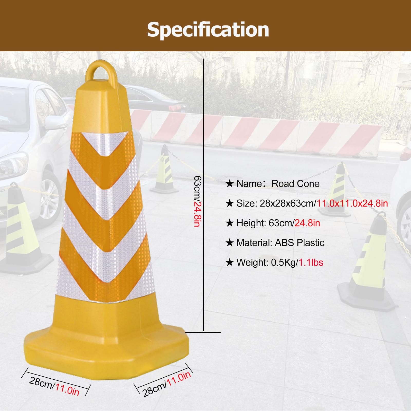 Poteaux de stationnement, Lot de 12 cônes de signalisation légers de 63 cm (24,8 po) - Cônes de sécurité durables en ABS avec poignée et 2 Tubes de Sable, cônes de stationnement réfléchissan