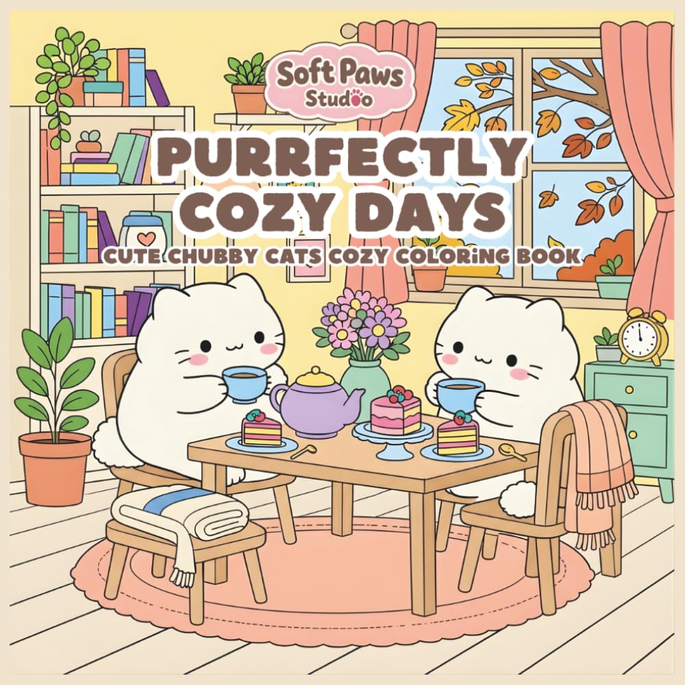 Purrfectly Cozy Days Cute Chubby Cats Cozy Coloring Book: Bold and Easy Coloring Book for Adults and Teens Featuring Cute Chubby Cats and Cozy Hygge Scenes for Relaxation