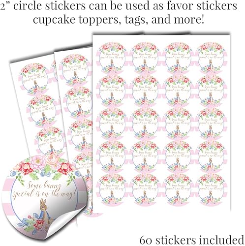 Miniatura 4 de Kit de calcomanías para baby shower de Little Rabbit Girl, 429 piezas. Incluye 60 calcomanías circulares de 2 pulgadas para recuerdos y bolsas de