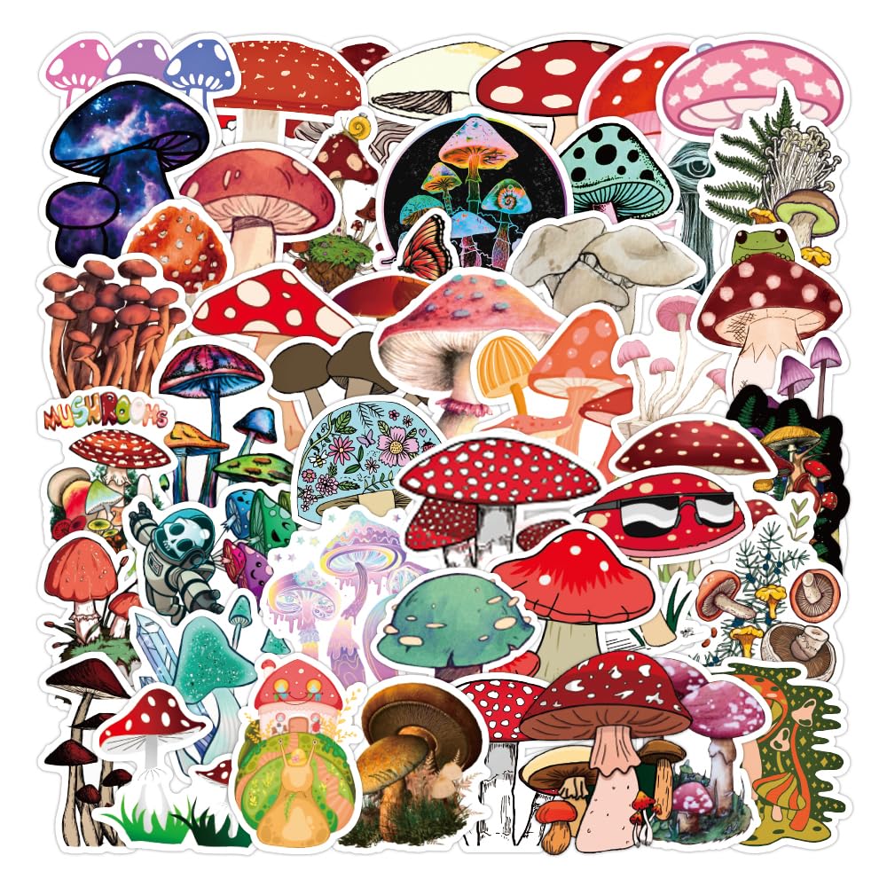 Mushroom Stickers| 50 PCS | Vinyl Waterproof Stickers for Laptop,Skateboard,Water Bottles,Computer,Phone,Guitar,Bat Stickers for Kids Adult (Mushroom Stickers)
