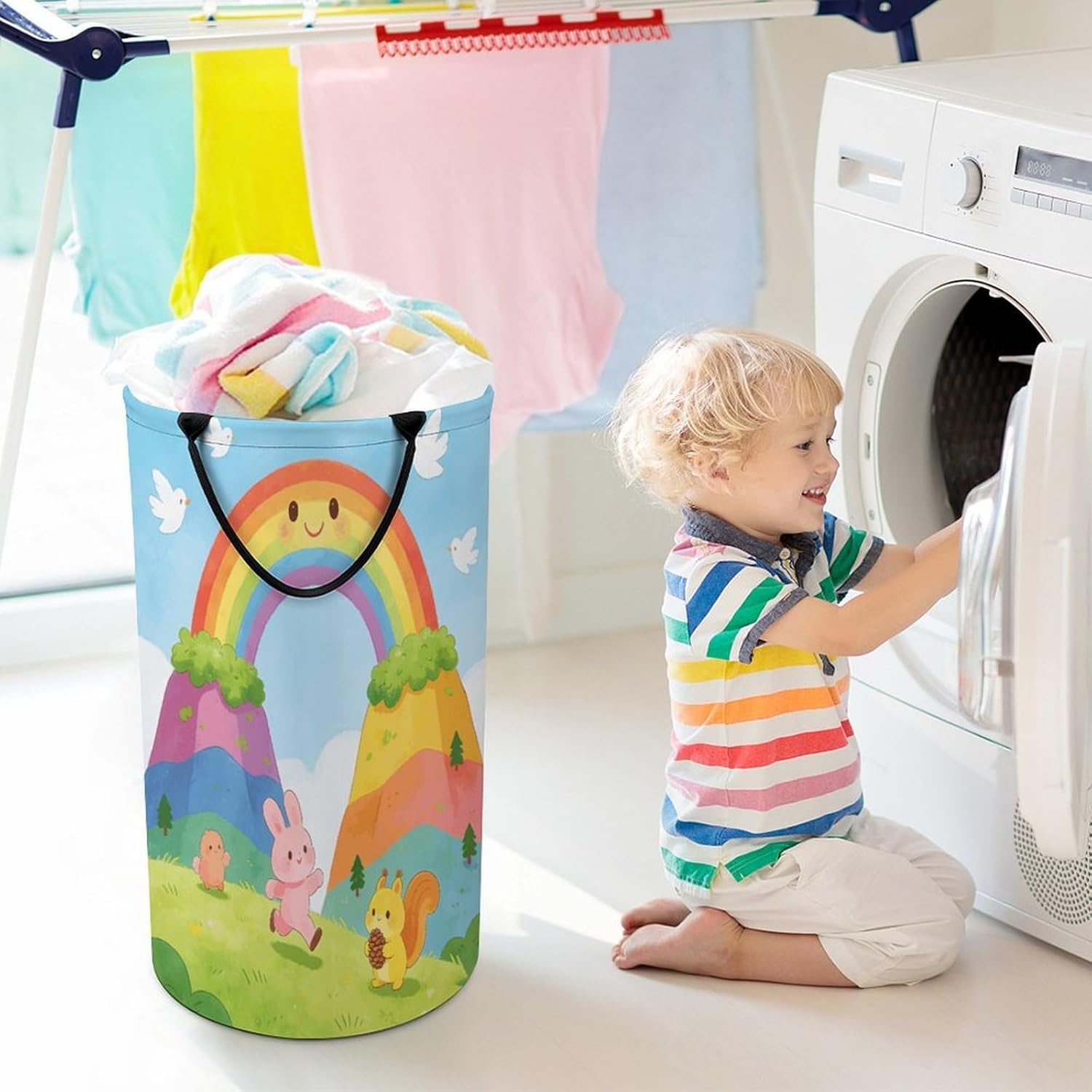 Rainbow Laundry Hamper Portable Lightweight Clothes Hampers Fashion Dirty Laundry Storage Basket Large Capacity Foldable Clothes Baskets for Bathroom Bedroom