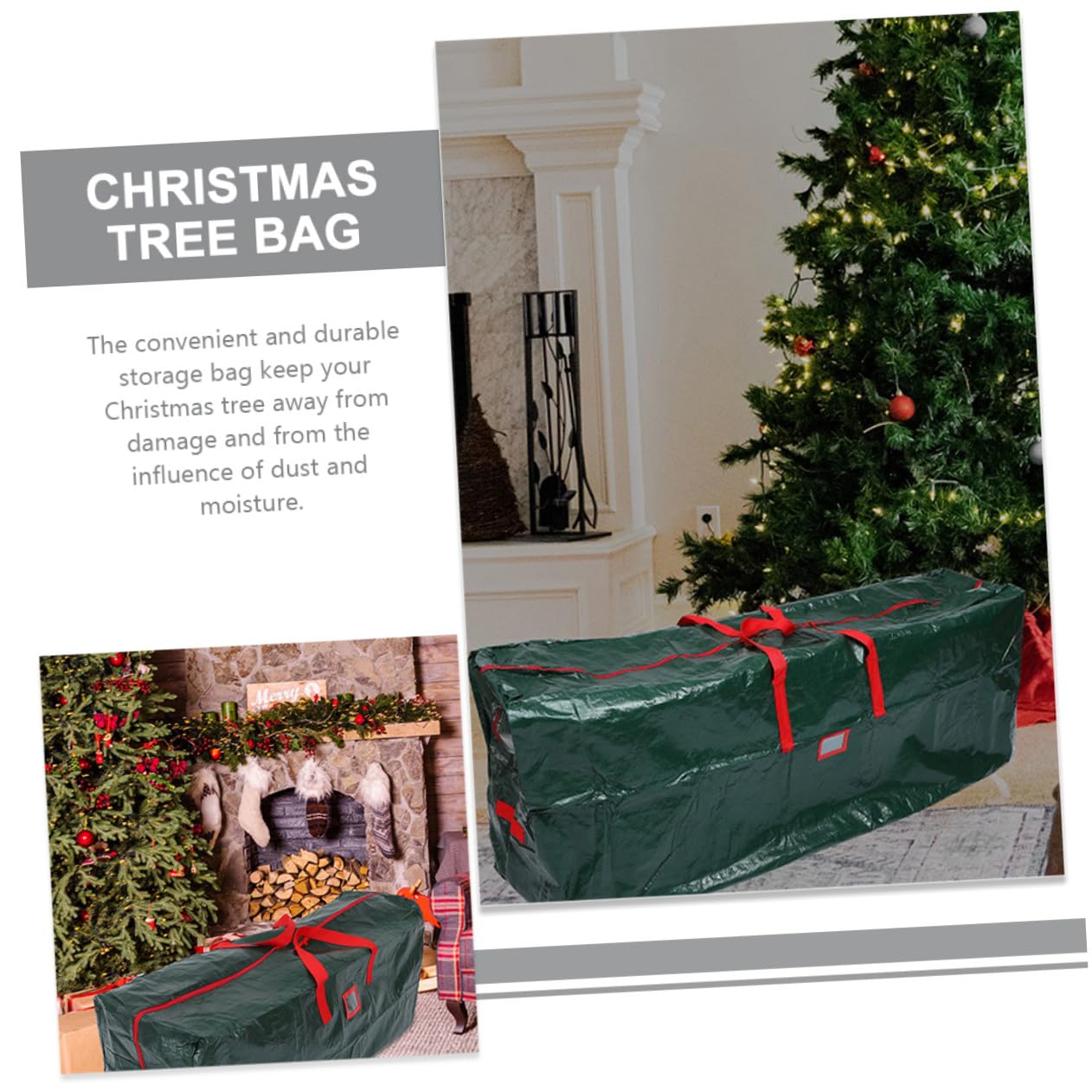 Bolsa para Árbol de Navidad Grande con Asas Resistente al Agua y Polvo Organizador de Almacenamiento de No Tejida para Guardar Árboles y Decoraciones Navideñas
