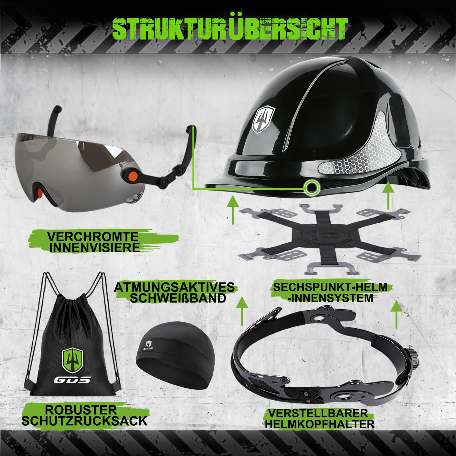 GREEN DEVIL 2910VR EN397 Casco da lavoro, casco di sicurezza per cantieri, ventilazione industriale, regolazione a cricchetto, comodo materiale ABS