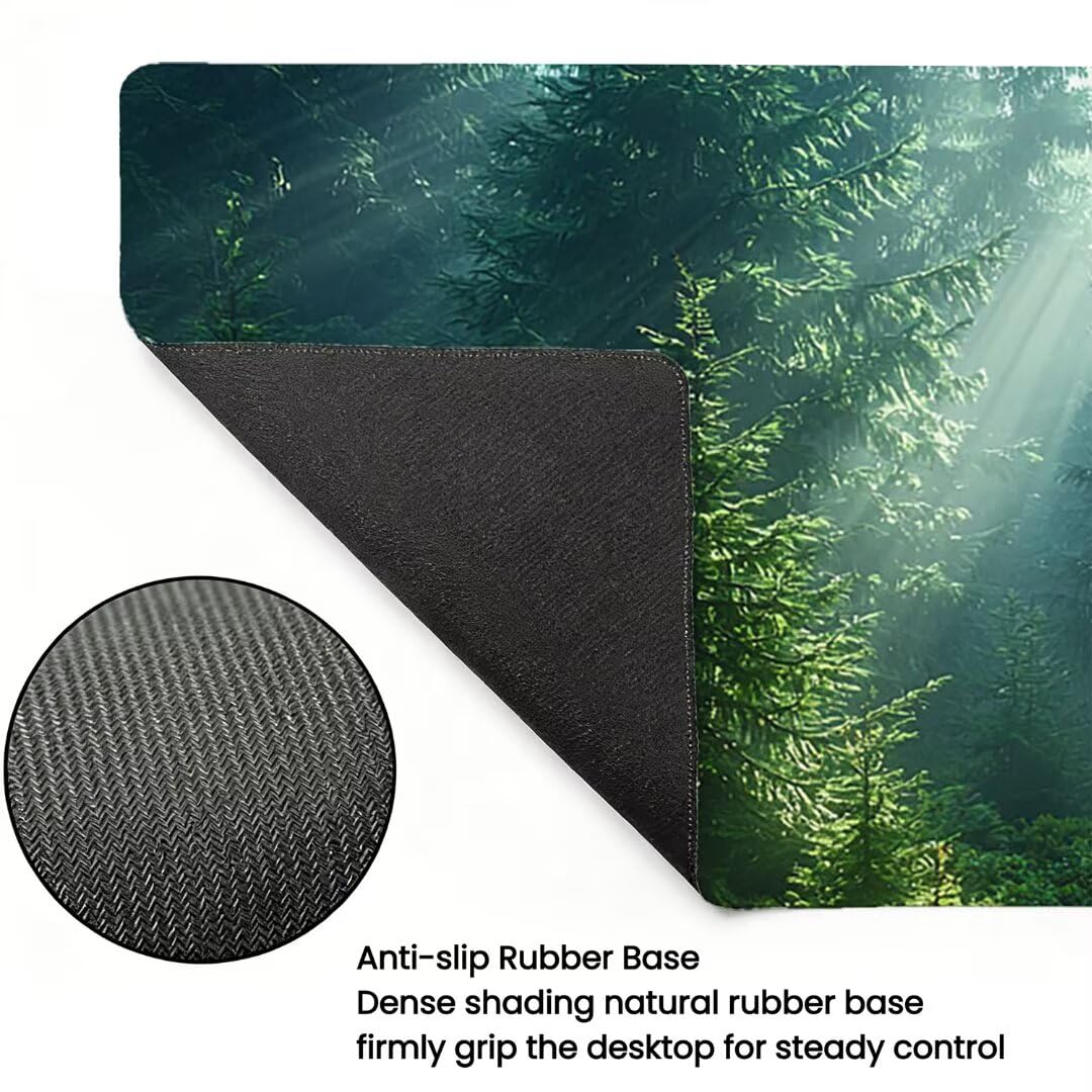 Podkładka pod mysz do gier XXL - 1600x800x3mm - leśna duża antypoślizgowa mata na klawiaturę biurową ze zszytymi krawędziami, duża podkładka pod mysz do gier w biurze i domu, poprawia prędkość-35481