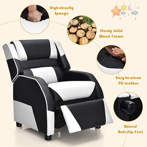 Miniatura 7 de Costzon Silla reclinable para niños, silla reclinable para juegos con reposapiés, reposacabezas y soporte lumbar, silla ergonómica de cuero para