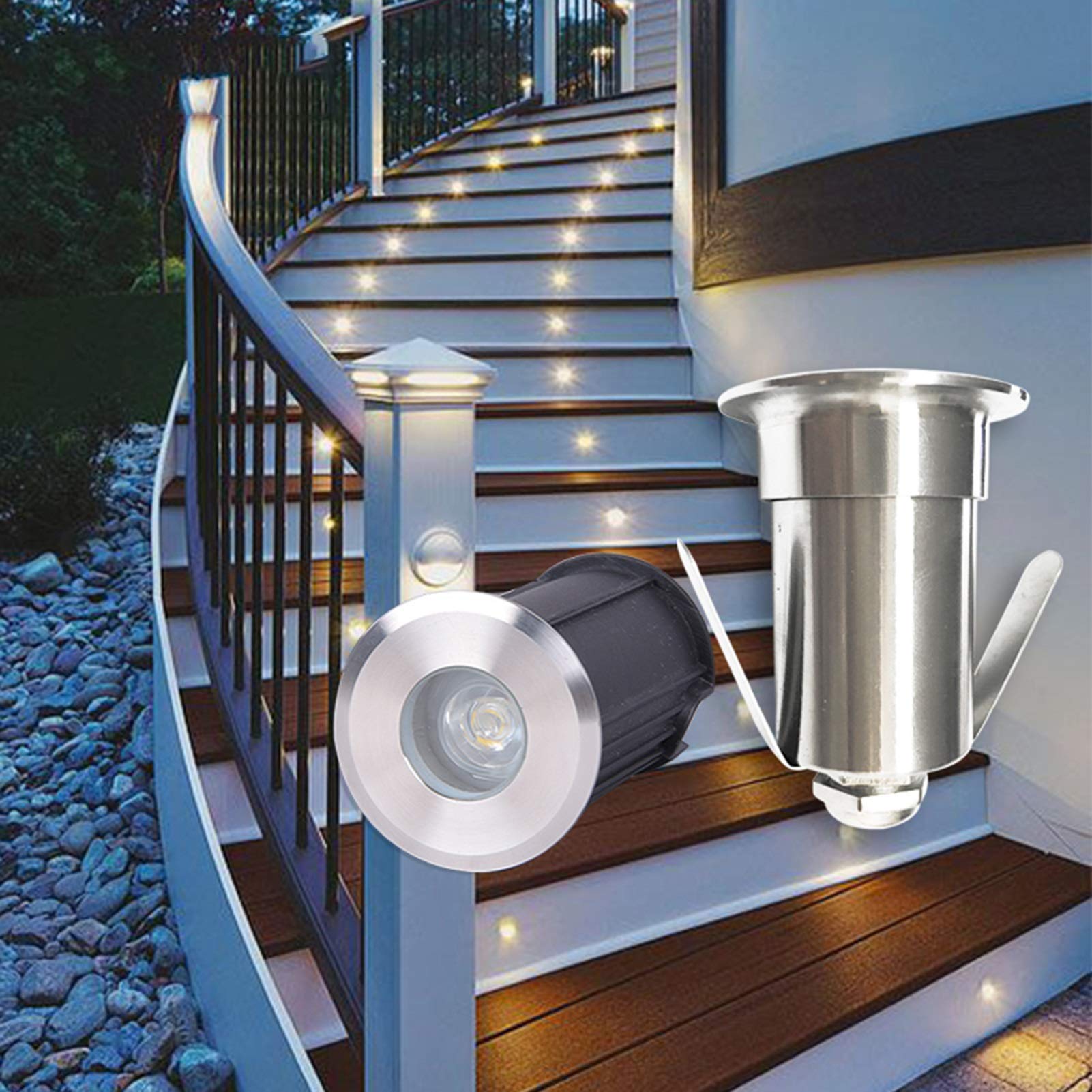 Spot LED Encastrable Exterieur 1W/3W IP68 étanche Spot LED escalier 12V&24V Tension de sécurité for escaliers, terrasses, allées, piscines (Couleur : Blanc Chaud, Taille : 42x75mm(24V))