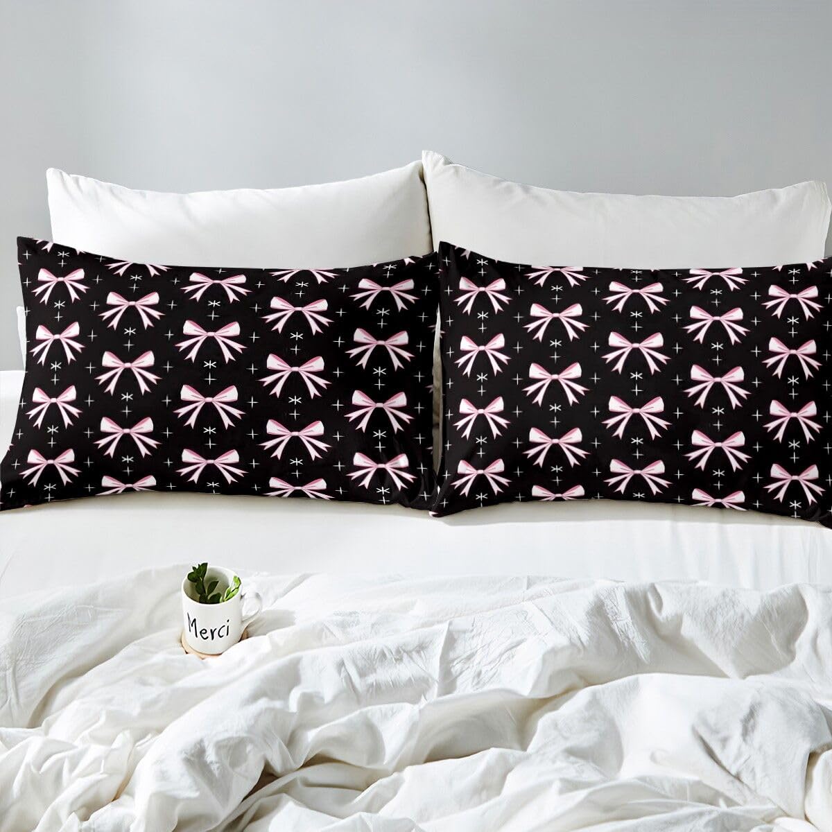 Homemissing Pink Black Bowknot Bedding Set Single Size - Image 4