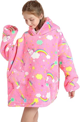 Miniatura 4 de Manta con capucha para niños y niñas, linda sudadera de animales, de gran tamaño, hecha de franela muy suave, con bolsillos, diseño de caballo color