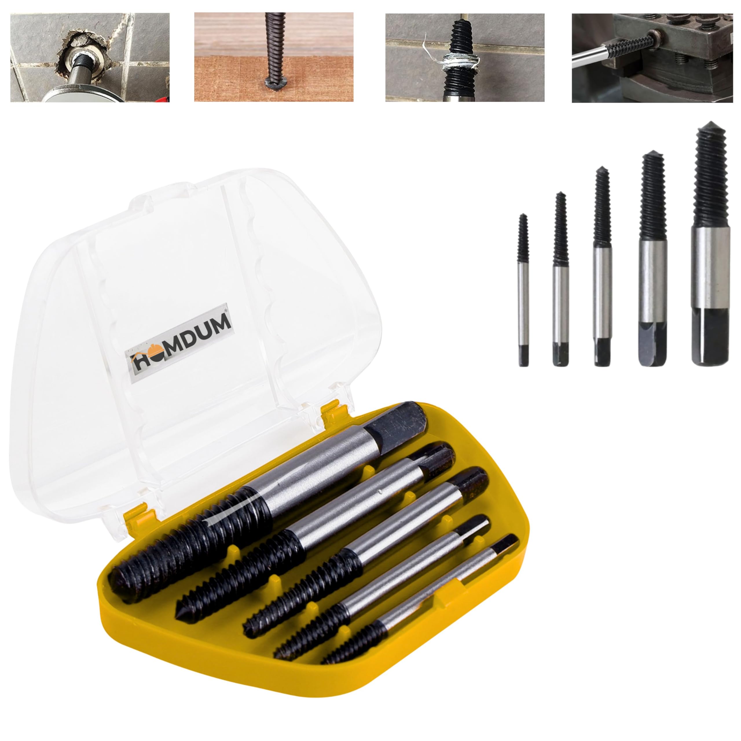 Homdum Damaged Screw Extractor Remover Tools Kit for Stripped Screw and broken bolt Removers Set of 5 Pcs Screwdriver Bit Set