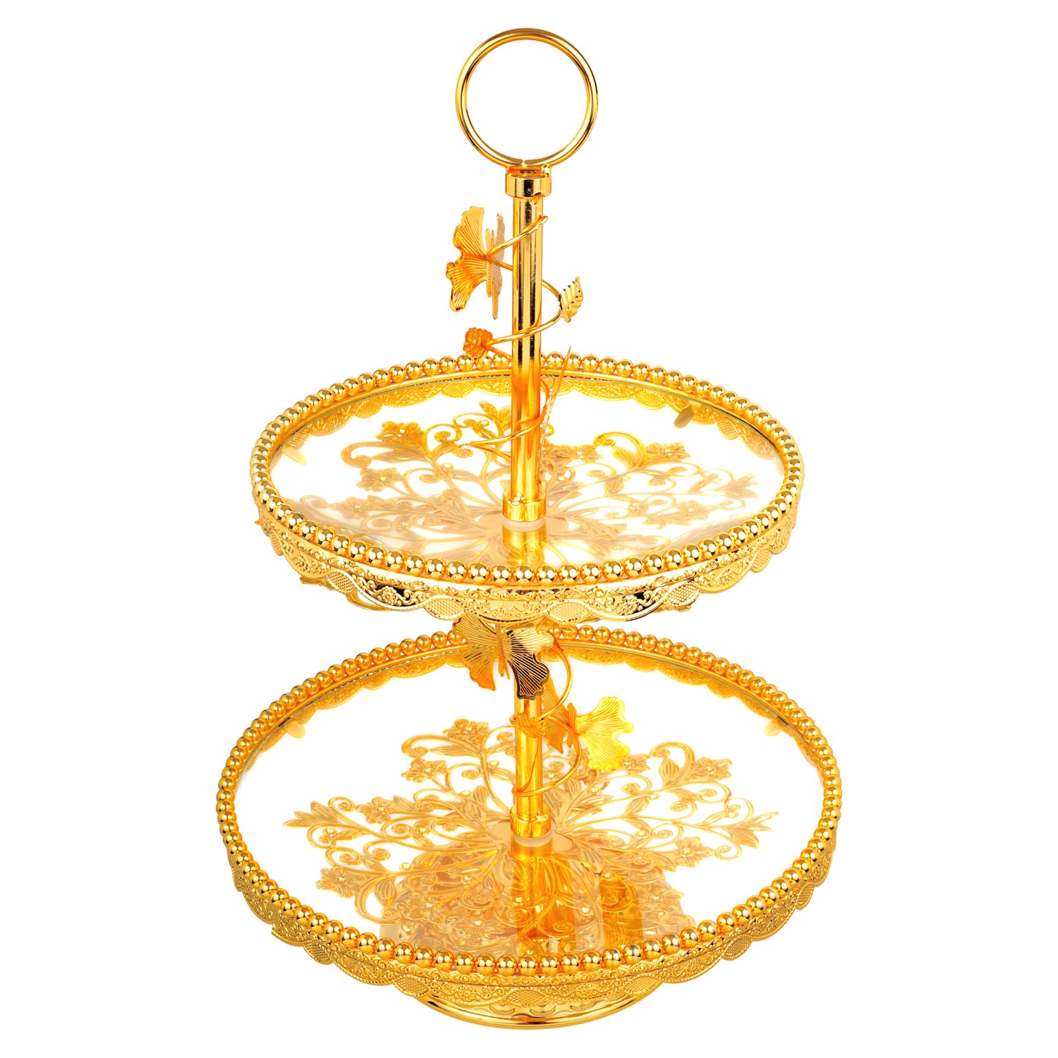 Tortenständer mit 2 Ebenen, 45,7 cm, rund, Glas, Metall, goldfarben, für Fondant, Kuchen, Cupcakes, Dessert, Obst, Backgeschirr, Hochzeit, Geburtstag, Backen, Partyzubehör, Tafelaufsatz –