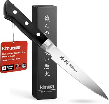 Kimura Paring Knife, [Made in Japan], 3.5 inch Professional Chef Knife, Ultra Sharp High Carbon Molybdenum Stainless Steel Kitchen Knives, Chefs Knife with Ergonomic Handle - Japanese Chefs Knife