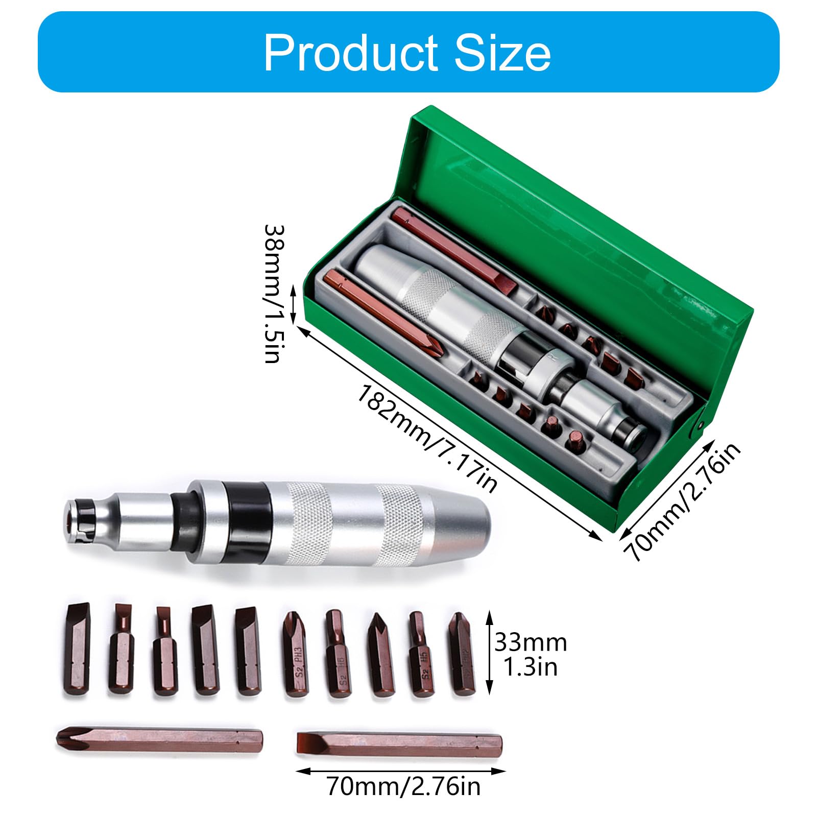 Manuelles Schlagschrauber-Set aus Karbonstahl zum Entfernen von verrosteten, hartnäckigen, korrodierten Schrauben, einfache Reparatur, 13 x