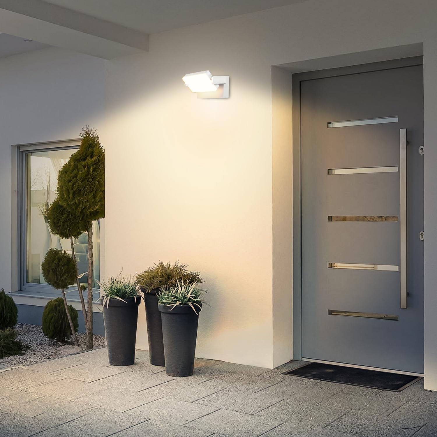 Kingwen Bianco 40W Applique da Parete LED Esterno Interno IP65 Impermeabile, Lampade da Parete Rotazione a 360° ，3000K Bianco Caldo Applique Esterno Moderno in Alluminio