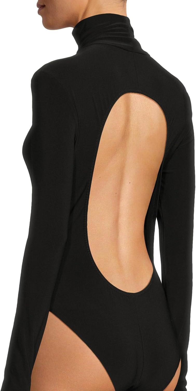 Norma Kamali Long Sleeve Turtle Open Back Bodysuit