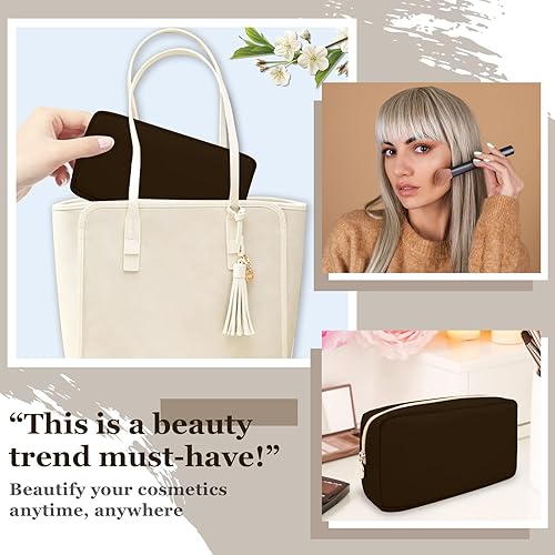 Miniatura 6 de izuzta Nylon Lager Pequeño Slim Mini Maquillaje Bolsa Organizador, Marrón